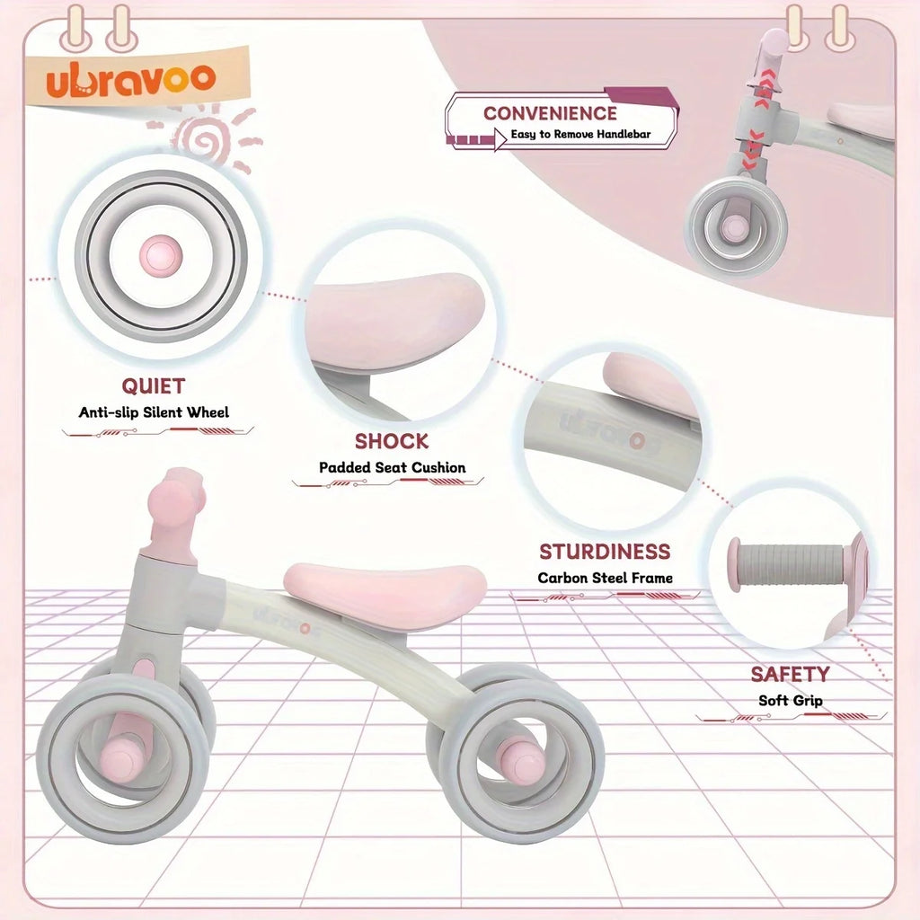 Sliding Balance Bike - 3-Mode Headlight & 4 Transparent Silence Wheels, Ideal Ride-On Toy for Birthday and Early Learning